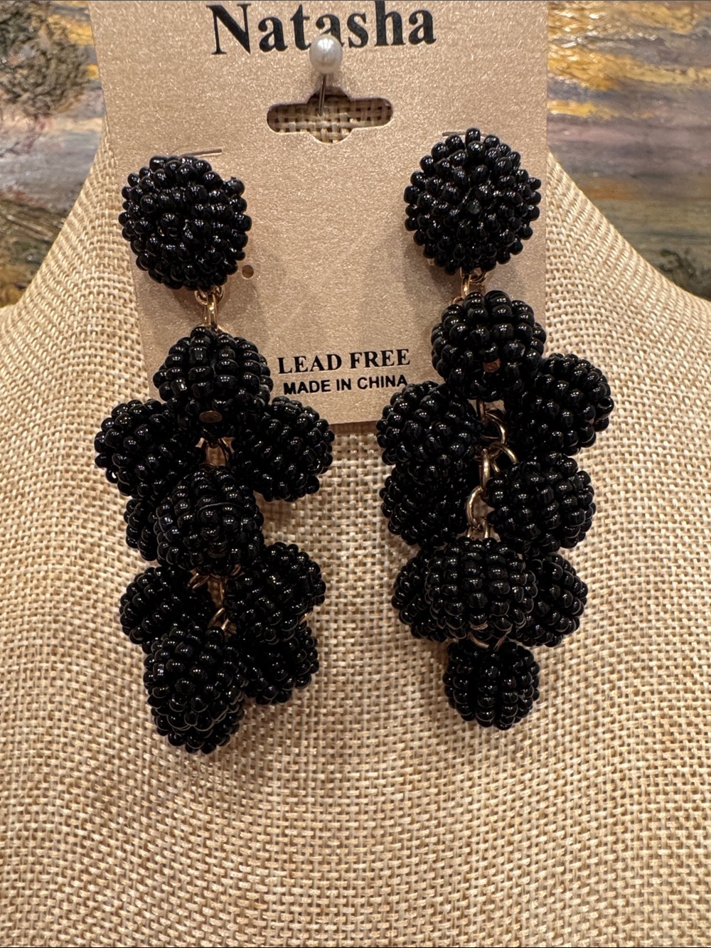 Fabulous Black Beaded Dangle Earrings - NWT